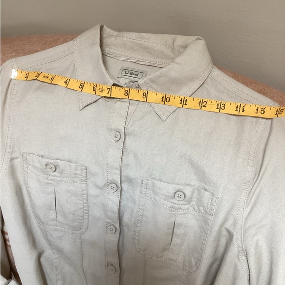 NWOT LL Bean tan linen cotton belted shirt dress MED REG 3/4 sleeve Never Worn - Picture 7 of 14